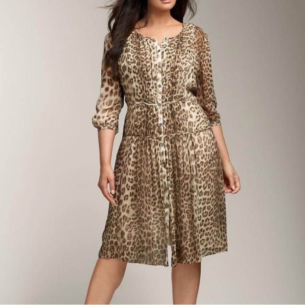 {Talbots} Animal Print Long Sleeve Silk Dress - Women's 10P